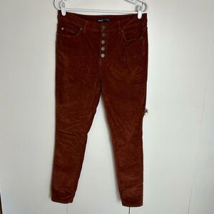 Simply Vera Wang button fly corduroy pants dark rust high rise skinny sz 10